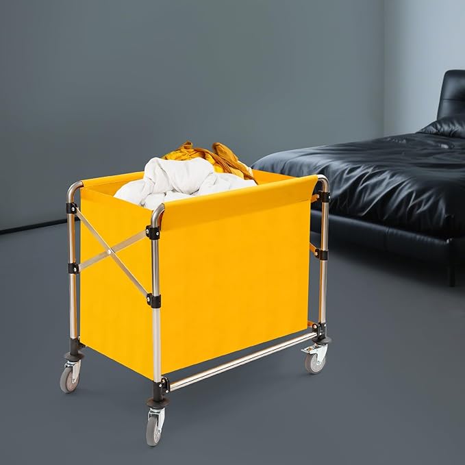 Commercial Laundry Cart with Wheels,Folding Laundry Hamper Cart,Heavy Duty Rolling Laundry Basket with Large Capacity,Laundry Sorter Trolley for Home Hotel Apartment (Yellow, 34.25 * 20.47 * 30.7in)