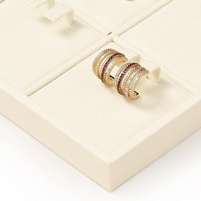 Oirlv Microfiber 4 Slots Jewelry Earring Display Tray Earring Display Organizer Tray(Beige)