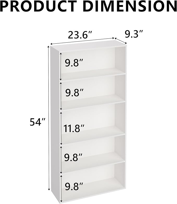 5 Tier Book Shelf,Wooden 5 Cube Storage Organizer, 54 Inch Versatile Cubes Shelf and Cubby Unit for Any Space (White, 5 Cube-W(23.6inch)