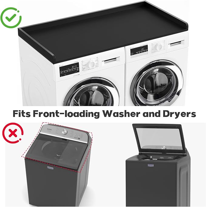 1-Tier Washer Dryer Countertop, 54"W x 27.55"D Laundry Countertop with Edge Rails and Non-Slip Pad, Washer and Dryer Topper for Laundry Room Storage Organization (Black)