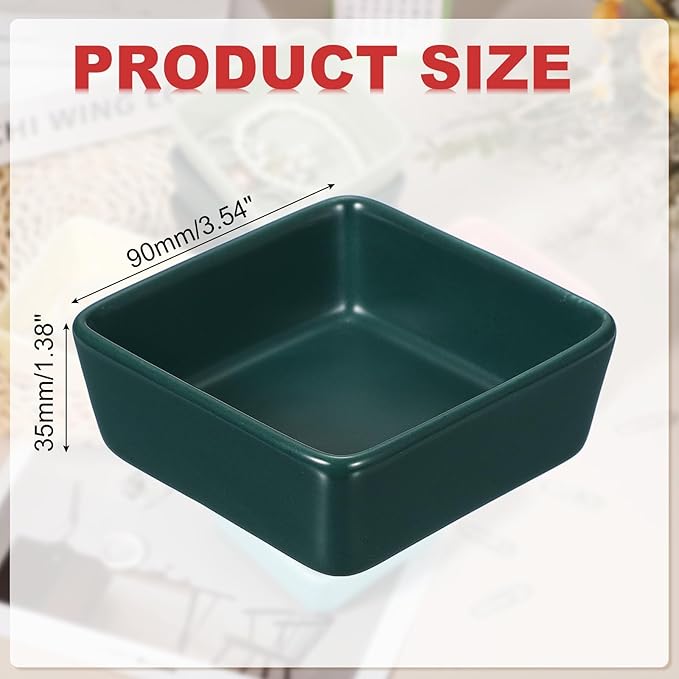PATIKIL Square Paper Clip Holders, Ceramic Bowl Dish Clip Dispenser Organizer Desk Organizer Accessories for Office Desktop Decor Bobby Pin Binder Paper Clamp, Dark Green