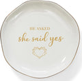 HOME SMILE He Asked and She Said Yes Ring Dish-Wedding Engagement Gifts for Women Bride to Be,Ceramic White