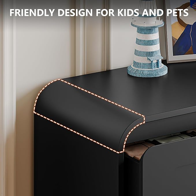 Black Dresser, Modern 6 Drawers Dressers & Chest of Drawers with Pre-installed Slide&Curved Profile Design, 47" Wide Wood Closet Clothes Storage Dressers Organizer for Bedroom Living Room Hallway
