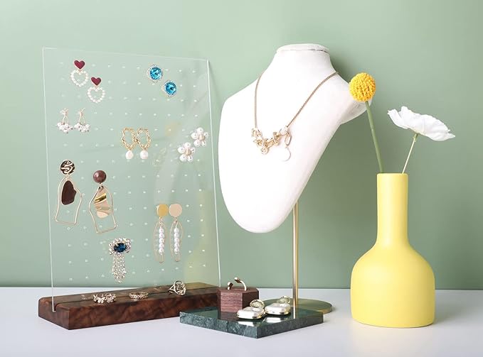 GemeShou walnut earring display for selling jewelry, wooden earring holder for studs display, small jewelry studs display board for show【Wood stand with acrylic board-Walnut】