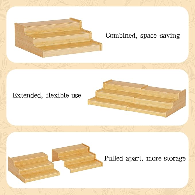 Expandable Bamboo Cat Food Can Storage for Pantry, 3-Tier Adjustable Can Organizer Shelf for Pet & Human Cans, Canned Goods & Food Storage for Cabinets, Holds Up to 24 Cans (Patent Pending)