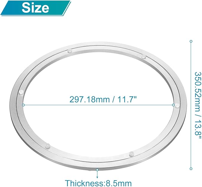 MECCANIXITY Aluminum Lazy Susan 14 Inch Turntable Ring Large Bearing Metal Rotating Turntable Bearings Swivel Plate Hardware for Round Dining-Table Showcase Display Stand Services Silver