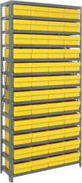 Quantum 1875-606YL Heavy Duty Shelving Unit with (13) Shelves and (48) QED606 Yellow Bins for Industrial Warehouse Storage Distribution | 400 lbs Capacity | 18"D x 36"L x 75"H, Galvanized Carbon Steel