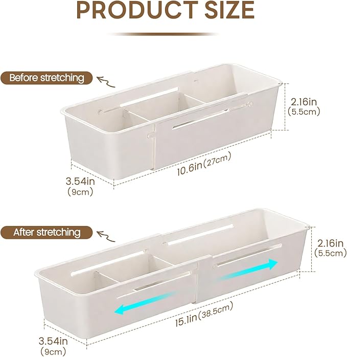 Expandable Drawer Organizers, Adjustable Drawer Dividers Organizers, PP Drawer Organizer Trays for Utensils, Pens, Makeups, Flatware and Junks, Multi-Use (Small)