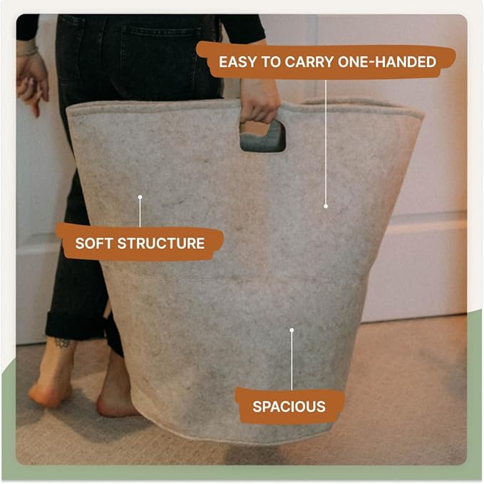 Parker Baby Nursery Laundry Hamper - Large Felt Storage Basket and Baby Hamper for Nursery (Gray)