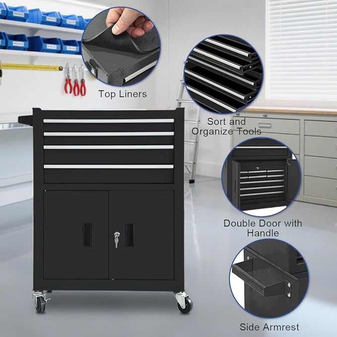 Tool Chest 13-Drawer with Double Door Handle,2 in 1 Detachable Rolling Tool Chests with Wheels and Drawers,Large Tool Box with Lock for Warehouse,Garage (Black)