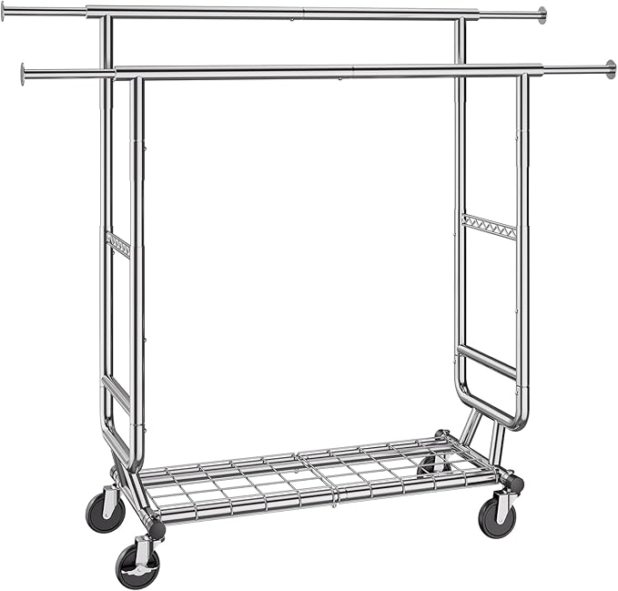 VEVOR Clothes Rack, Rolling Clothing Garment Rack, Extendable Carbon Steel Clothing Racks with Wheels for Bedroom, Laundry, Living Room