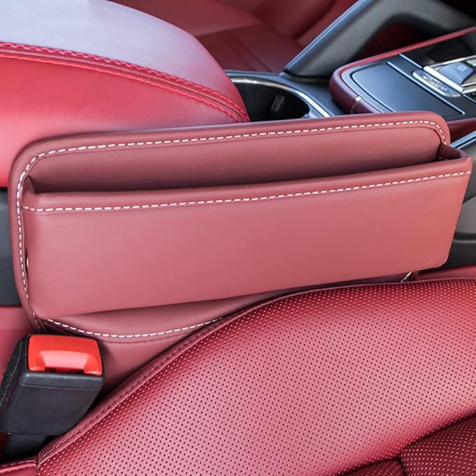 Riloer Car Organizers for Gap Leather Waterproof Car Seat Gap Fillers for Cars, Suvs, Trucks, Front Seat Gap Fillers for Phones, Keys, Cards, Glasses, Beige