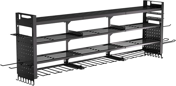 49" W Super Large Power Tool Organizer Wall Mount,Heavy Duty Cordless Tool Organizer with 14 Drill Holder,450 Lbs Capacity 4-Layer Garage Organization for Garage and Workshop (Black)