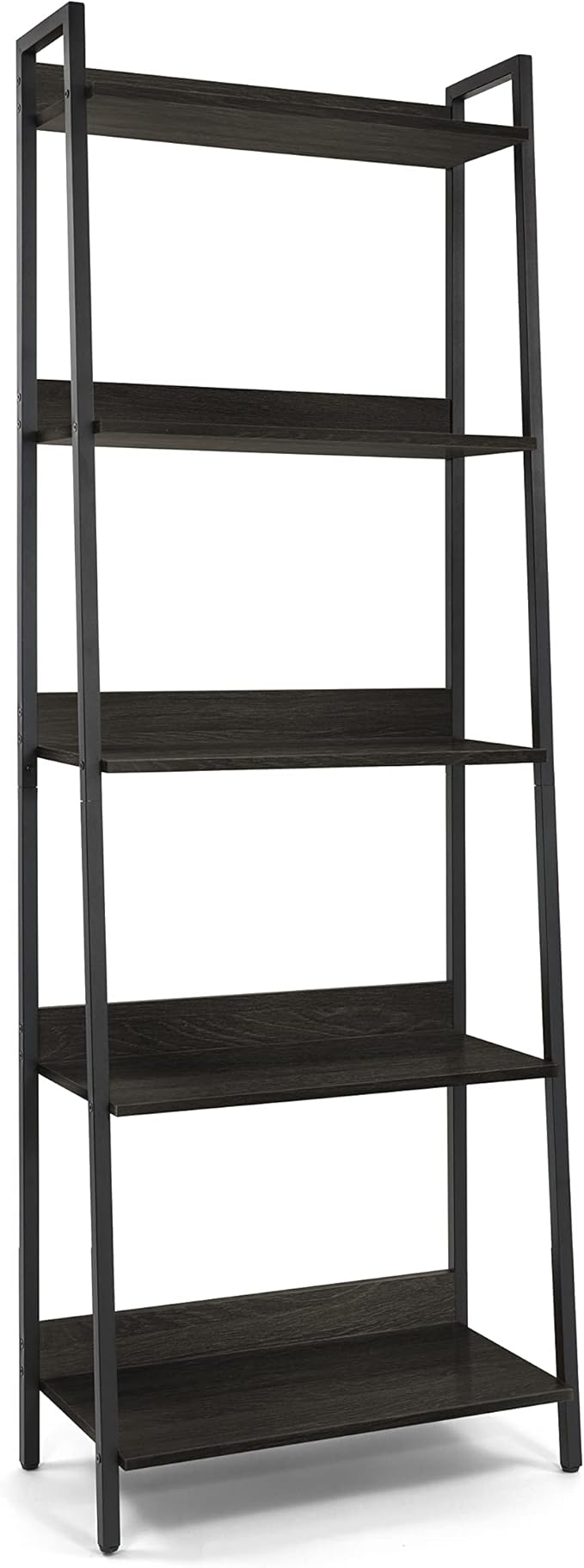 CAPHAUS 5 Tier Ladder Bookshelf, 24 Inch Width Free Standing Shelf, Bookcase Shelf Storage Rack Organizer, Industrial Book Shelves for Home Office, Living Room, Kitchen, Black Wooden Shelves