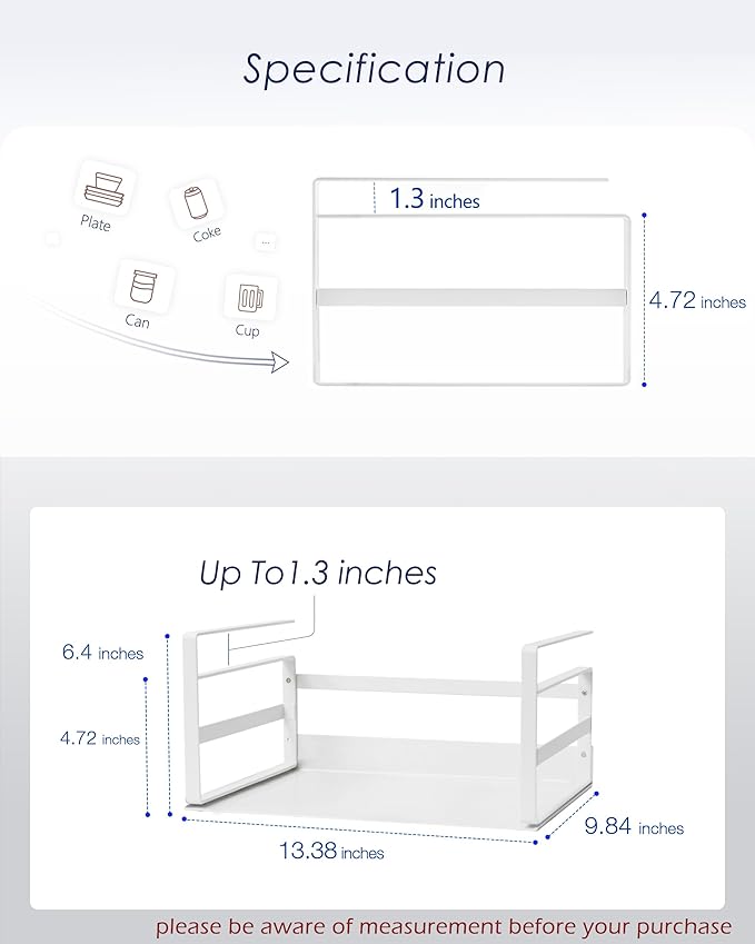Nxconsu 2Pack Under Shelf Storage Basket Organizer Hanging Holder for Cabinet Pantry Kitchen Cupboard Desk Counter Bookshelf Organization Add-on Space Saver Heavy Duty Slide-in White