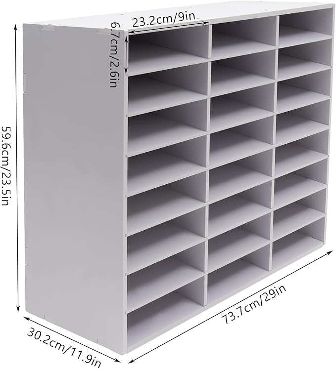 24 Compartments Literature Organizer, Desktop File Sorter Mail Center Paper Storage Cabinet Classroom Mailbox for Files Documents Papers Magazines (White 24Slots)