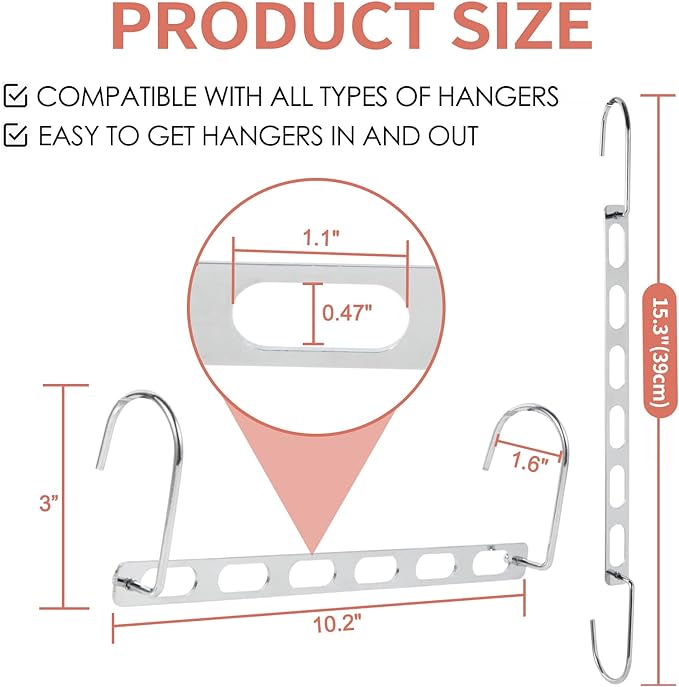 Space Saving Hangers for Clothes, 10 Pack Hanger Organizer Space Saver, Magic Metal Collapsible Closet Organizers, Multiple Hangers in One, College Dorm Room Essentials (V1.0)