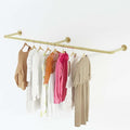 Wall Mounted Clothes Rack, 72" Industrial Pipe Clothing Rack, Heavy Duty Gold Garment Rack Bar, Multi-Function Hanging Clothes Rod for Laundry Room,Bedroom,Dressing Room,Closet Storage