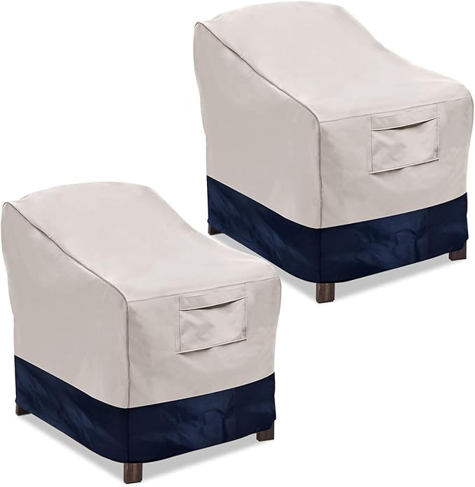 Vailge Patio Chair Covers, Lounge Deep Seat Cover, Heavy Duty and Waterproof Outdoor Lawn Patio Furniture Covers (Beige&Blue, 2 Pack-Large)