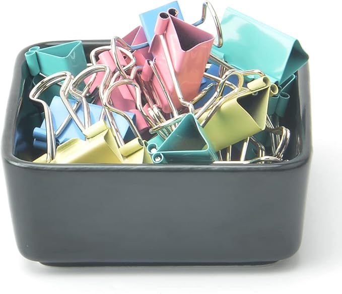 Ceramic Paper Clip Holder 2 PCS Set, Square Paper Clip Dispenser Organizer for Desk, Cute Office Binder Clip Holder Bobby Pin and Hair Clip Holder, Paper Clamp Holders Gift for Office, Pink