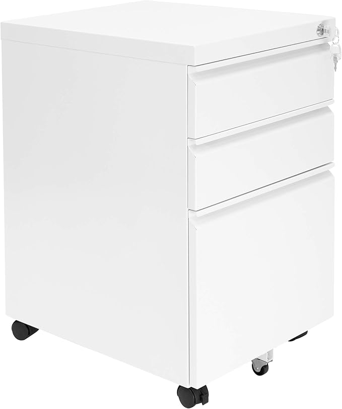 Mount-It! 3 Drawer Cabinet for Under Desk with Wheels | Rolling Storage with Lock for Supplies, Files, and Materials, Mobile Space Saving for Home and Office (White)
