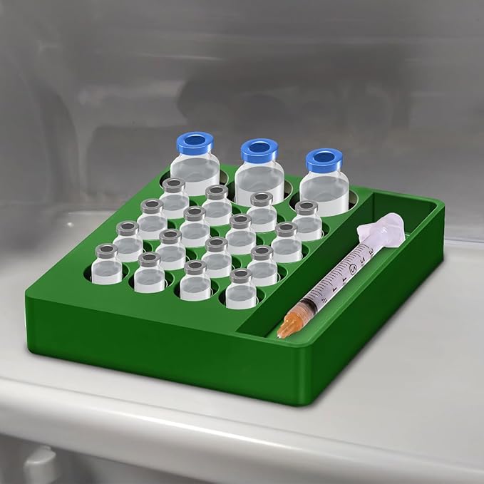 Vial Holder for Refrigerator Use | Home Vial Organizer Tray for Peptide– 5"x5"x0.75", Lightweight (8g) (Green)