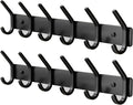 Coat Rack Wall Mount Hooks - 15 Inch Matte Black Metal 6-Hook Organizer Wall Mounted, Modern Kids Room, Entryway & Bathroom Hanger for Beach Towels, Coats, Purses, Bags (2 Pack)