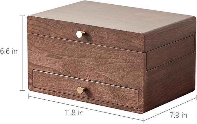 CHOSIN Black Walnut Jewelry Box for Women, 3-Level Multi-functional Organizer with Mirror for Watches, Necklaces, Rings & Earrings Storage Christmas Gifts