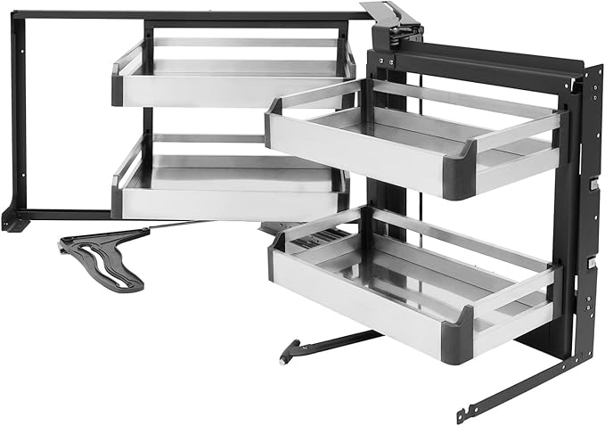 TFCFL Pull-Out Corner Organizer, Blind Corner Cabinet Organizer with 4 Pull-Out Baskets, Swivel Corner Cabinet, Stainless Steel Slide-Out Shelves for Corner Cabinet Space Optimization ﻿