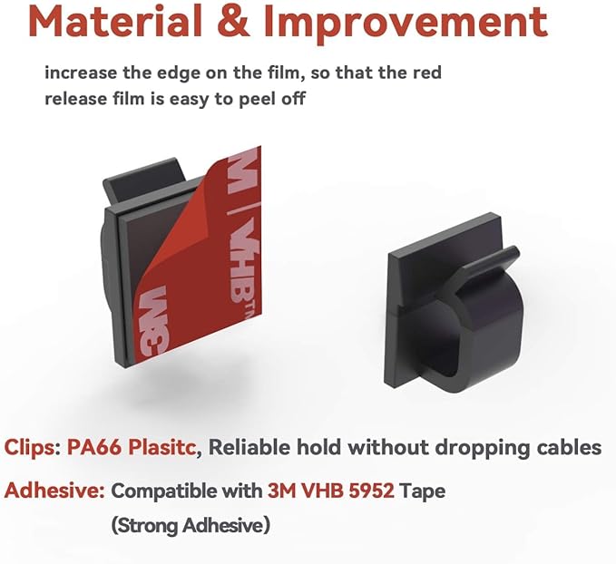 Cable Clips 40pcs with Strong Adhesive Tapes,Wire Holder Organizer Cord Management for Car, Office and Home (Black- CC05(40PCS))