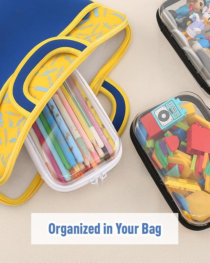 2 Pcs Clear Hard Shell Zipper Case, BIiss Plastic Bins for Organizing, Clear Zipper Pouches Makeup Case & Lidded Storage Bins for Cosmetics, Puzzles, 7 x 4.3 x 2.4 Inch