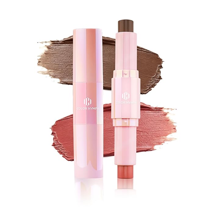 Color Nymph Blush Contour Stick, Double-end Cream Blush & Contour Makeup Stick Multiuse Blusher with Butter Bronzer For Cheeks Eyes Lip Matte Texture Silky-Smooth - 04# Coffee Cherry