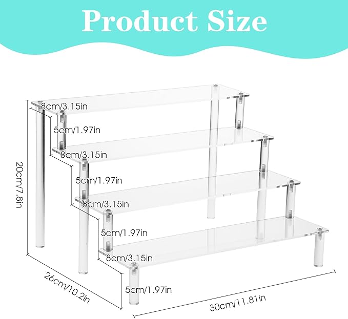 2 Pack 4 Tier Acrylic Display Risers, Clear Perfume Organizer, Clear Risers for Display Cupcake, Cosmetics, and Collectibles (11.8 x 10.2 x 7.8 inch)