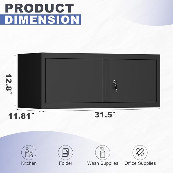 Garage Locking Cabinet, 13” H Garage Storage Cabinet Wall Mounted, Floating Storage Organization for RV, Hanging Tool Storage Cabinets for School, Office, Warehouse, Black