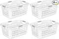 Sterilite 4 Pack Ultra Laundry Basket, Plastic Clothes Hamper, Large Rectangle Bin with 4 Comfort Grip Handles, 2 Bushel Capacity, White
