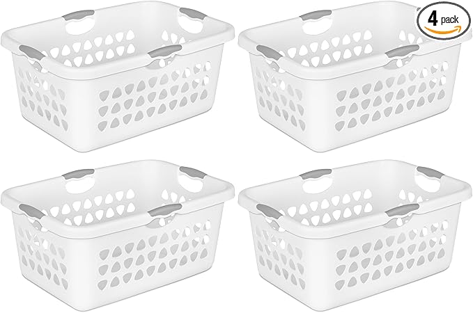 Sterilite 4 Pack Ultra Laundry Basket, Plastic Clothes Hamper, Large Rectangle Bin with 4 Comfort Grip Handles, 2 Bushel Capacity, White