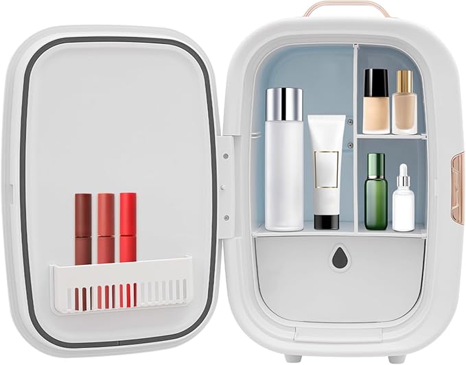 Mini Skincare Fridge,12L Makeup Cosmetics Refrigerator Beauty Fridge for Cosmetic Storage Skincare Fridge Portable Small Refrigerator for Cosmetics, Skin Care (White, Without ED Light Mirror)