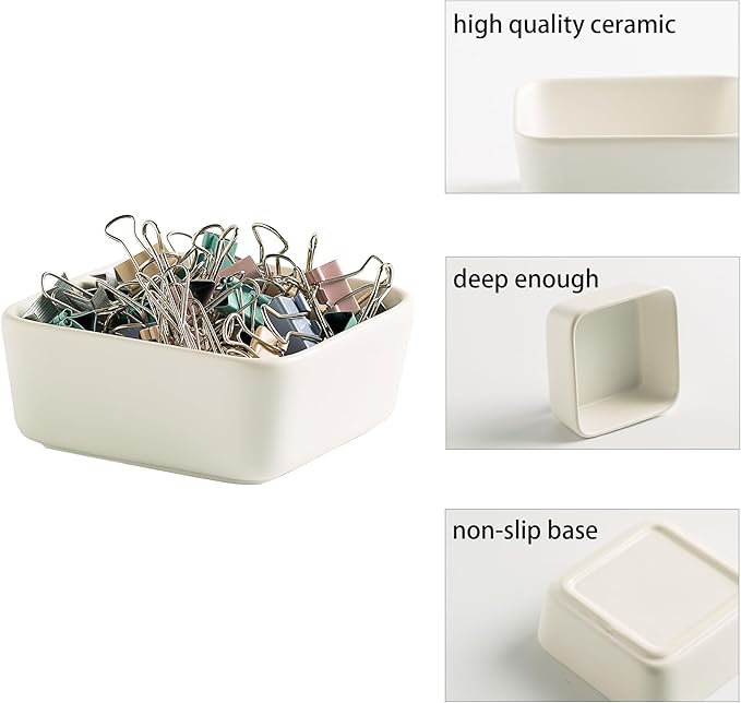 Ceramic Paper Clip Holder for Desk Cute Binder Holder Paperclip Holders for Office Paper Clips Dispenser Organizer desk décor (white)