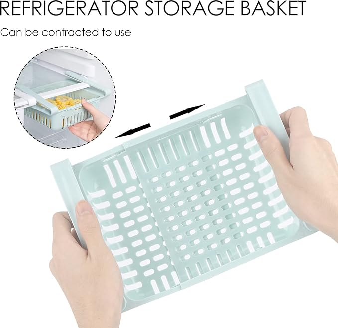 Refrigerator Drawer Organizer 2 Packs Retractable Drawer Refrigerator Storage Box, Unique Design Pull Out Storage Box, Sliding Shelves Refrigerator Hanging Organizer
