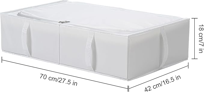 TYEERS Under Bed Storage Containers, Durable Fabric, Washable, Collapsible, Under Bed Storage Bins for Clothes, Blankets, Sheets, Shoes, 27.5x16.5x7 Inches, 2-Pack, White