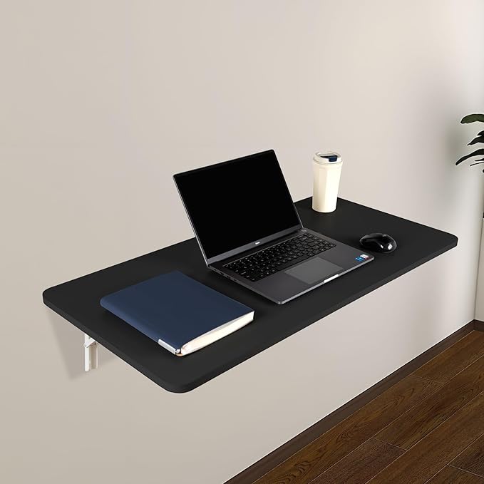 Wall Mounted Folding Table 47.2”L x 19.7”W, Laundry Folding Table with Heavy Duty Metal Collapsible Shelf Brackets, Wall Mounted Desk Fold Down for Small Spaces, Black