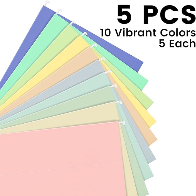 50-Pack Morandi Hanging File Folders, Letter Size with 55 Transparent Label Cards, 60 Sticker Labels,1/5-Cut Tabs–Home Office & Filing Cabinets