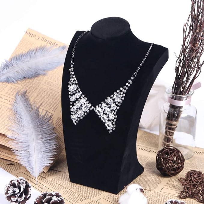 Coward 3Pcs Necklace Bust Stand Rack for Selling, Black Velvet Necklace Jewelry Display Holder for Jewelry Exhibition or Store Shop Show (9" Hight)