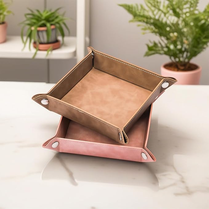 siduater Valet Tray Desktop Storage Organizer – Vegan Leather Catchall Bedside Vanity Tray Nightstand Caddy Holder for Remote Controller, Watch, Keys, Phone, Wallet, Coin, Jewelry, Stone Khaki