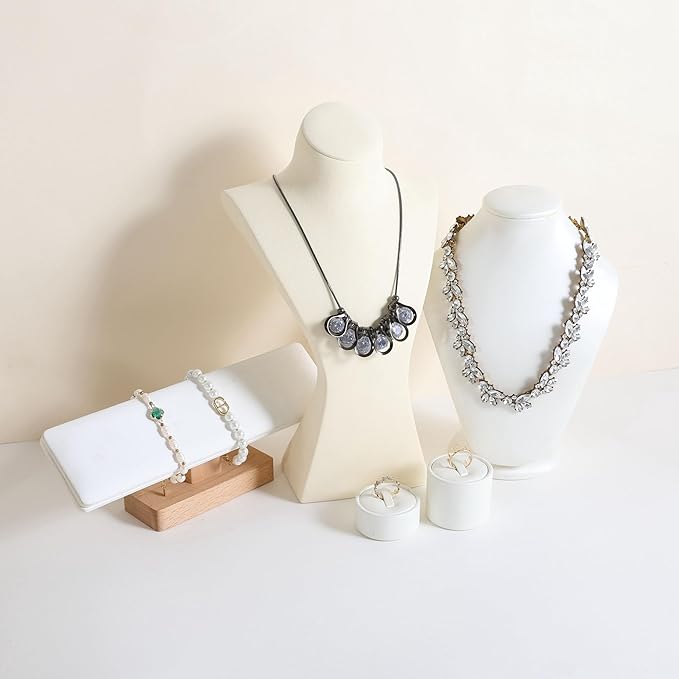 GemeShou Beige necklace storage hanger stand jewelry organizer, Velvet jewelry stand necklace holder, jewelry mannequin bust for necklaces, jewelry bust display stands【Beige-Large height 12 inch】