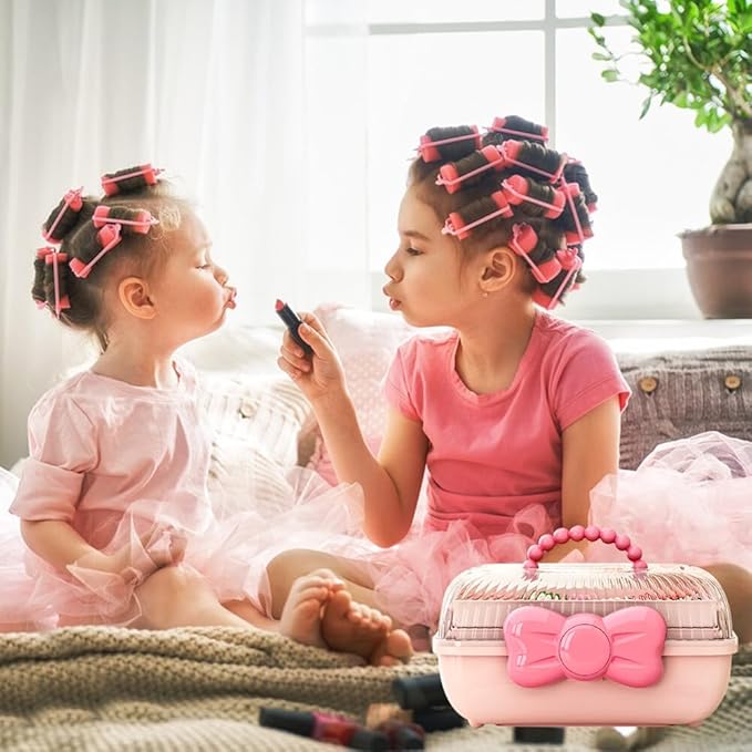 Bow Knot Hair Accessories Organizer Box Cute Dust Proof Childrens Jewelry Storage Box 3 Layers Plastic Storage Box for Hair Clips,Headbands,Hair Bands,Jewelry,Etc