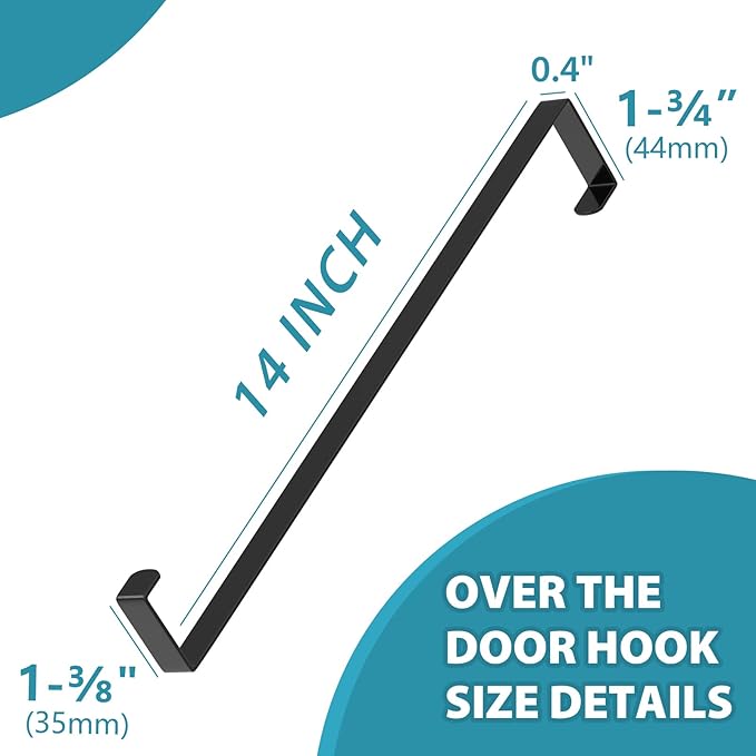 Over The Door Hooks 14”, 4 Pack Upgraded Widen Hanger Hook Fits 1-3/4” & 1-3/8”Door Widths, Z-Shaped Wreath Sturdy for Hanging Wreaths, Hats, and Clothes (Black)