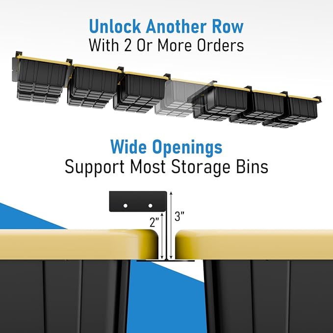 HANDT Overhead Garage Storage Rack, Connectable Heavy Duty Metal Ceiling Rails For Garage Storage Organization Shelving System, Hanging Racks For Tote Containers, Supports Up To 6 Bins, 4 Sets Black