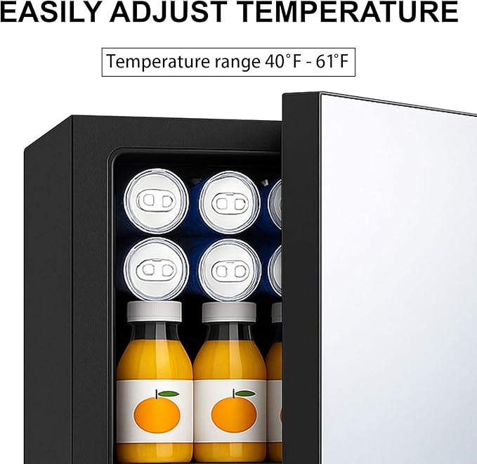 0.95 Cu.Ft Mini Refrigerator and Beauty Fridge, 24 Cans Mini Fridge with Mirror Door, Temperature Control, Removable Shelf, Compact Cooler for Bedroom, Dorm, Office, Beverage Beauty Storage