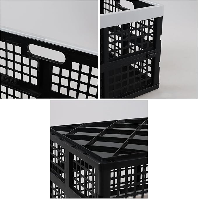 4 Pack 42 L Large Plastic Collapsible Storage Crates, Folding Stackable Storage Crates
